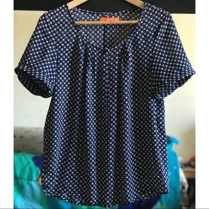 JOE FRESH BLUE GEOMETRIC PRINT BLOUSE - SIZE M EUC